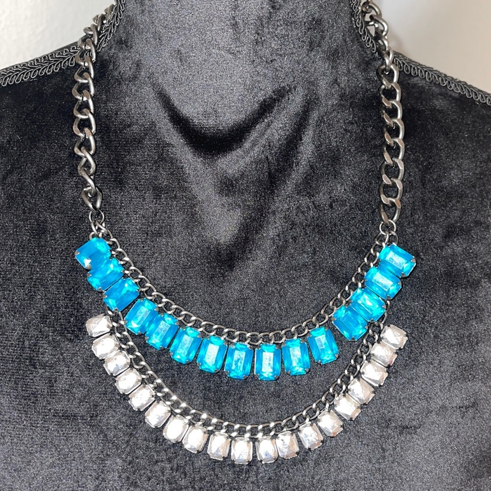 Turquoise and silver layered necklace